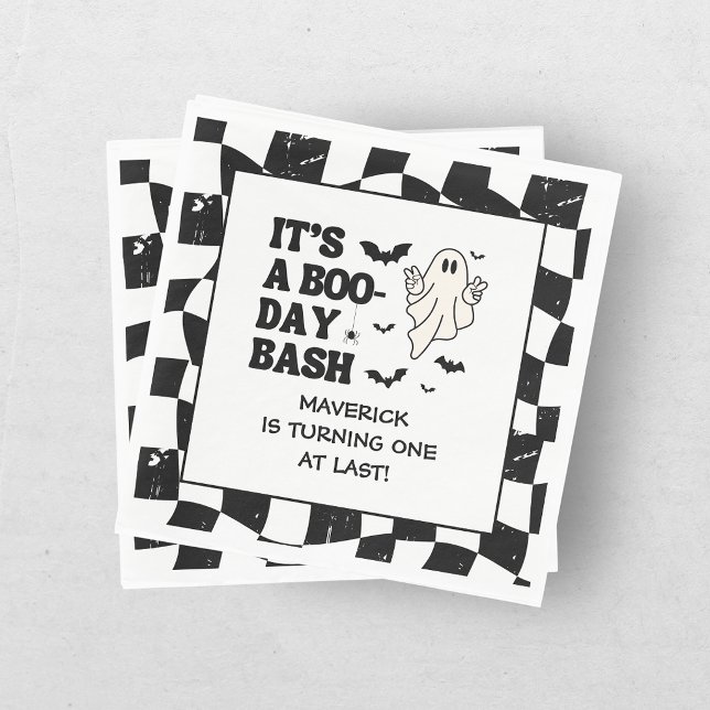 Retro Ghost One Halloween Boy 1st Birthday Napkin (Creator Uploaded)