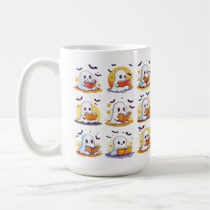 Retro Ghost Reading Books – Cute Spooky Book Coffee Mug