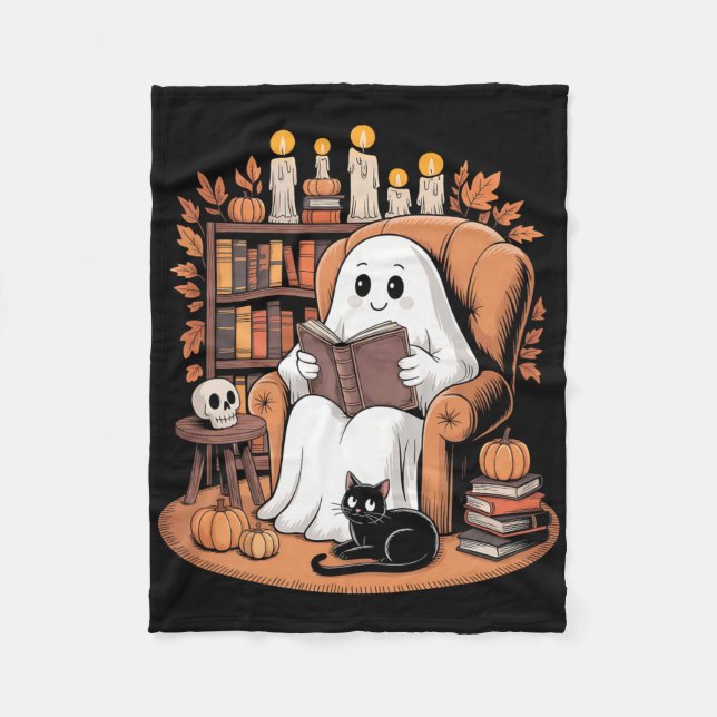 Retro Ghost Reading Books  Fleece Blanket (Front)