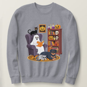 Retro Ghost Reading Books ibrarian Ghost Halloween Sweatshirt