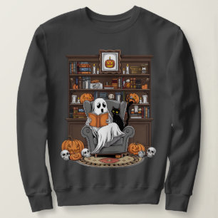 Retro Ghost Reading Books ibrarian Ghost Halloween Sweatshirt