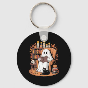 Retro Ghost Reading Books Keychain