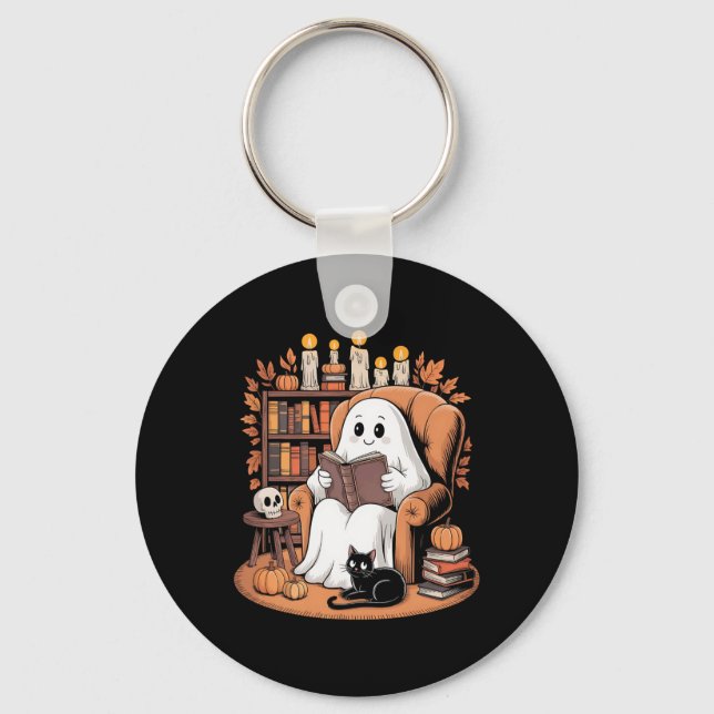 Retro Ghost Reading Books  Keychain (Front)
