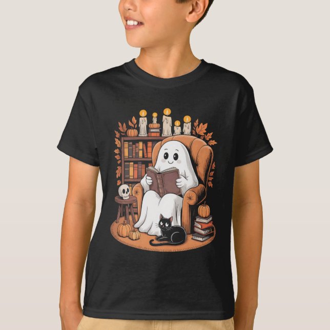 Retro Ghost Reading Books  T-Shirt (Front)