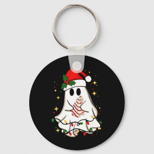 Retro Ghost Santa Christmas Holiday Xmas Santa Hat Keychain