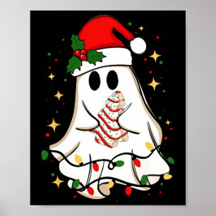 Retro Ghost Santa Christmas Holiday Xmas Santa Hat Poster