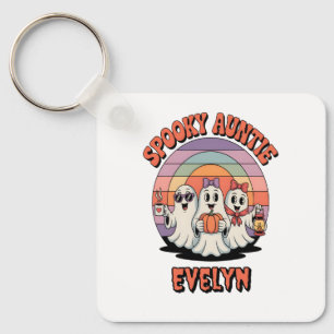 Retro ghost Spooky Auntie Custom Halloween Keychain