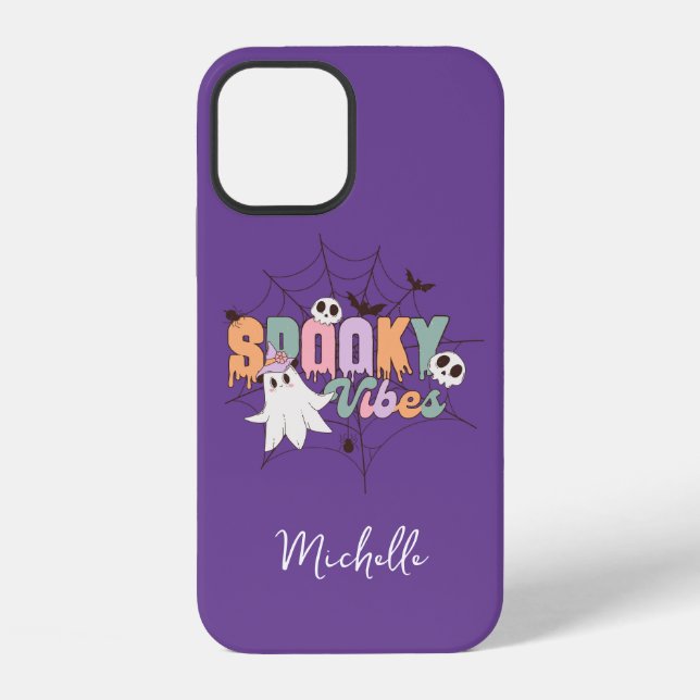 Retro Ghost Spooky Vibes Personalized iPhone Case (Back)