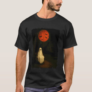 Retro Ghost Swinging & Moon Happy Halloween Costum T-Shirt