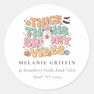 Retro Ghost Thick Thighs Spooky Vibes Address Classic Round Sticker