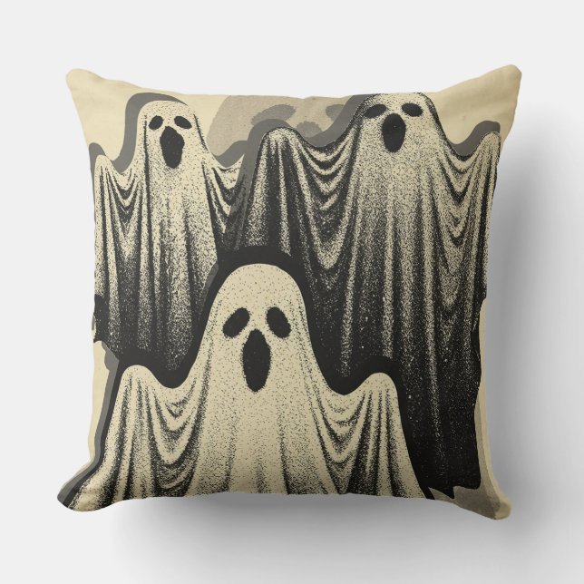 Retro Ghost Trio Floating Throw Pillow (Front)