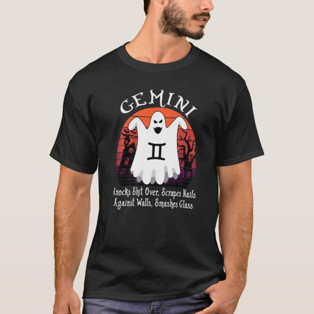 Retro Ghost Zodiac Sign Gemini  Halloween Costume T-Shirt (Front)
