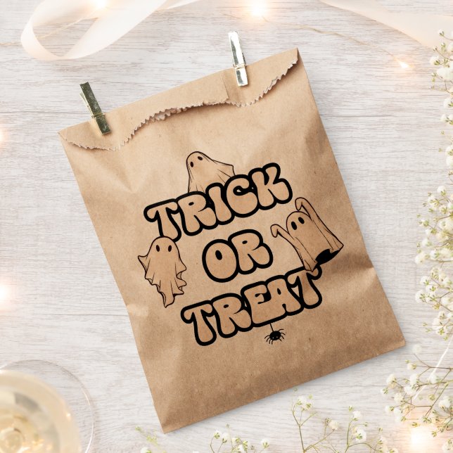 Retro Ghosts Halloween Trick or Treat Favour Bag (Clipped)