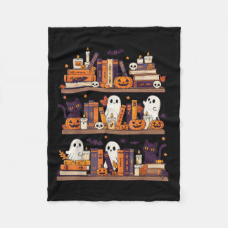 Retro Ghosts Reading Book Halloween Bookshelf Spoo Fleece Blanket