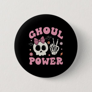 Retro Ghoul Power Halloween Girl Power Skull Toddl 2 Inch Round Button