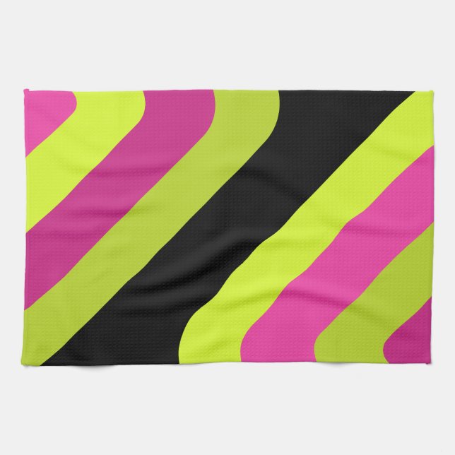 Retro Giant Diamonds Chartreuse Magenta Kitchen Towel (Horizontal)