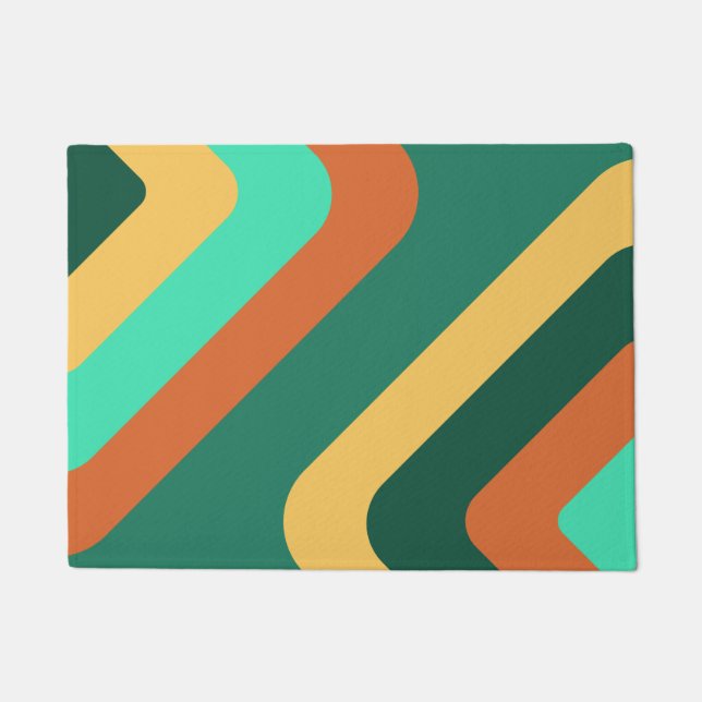Retro Giant Diamonds Teal Multicolored Doormat (Front)