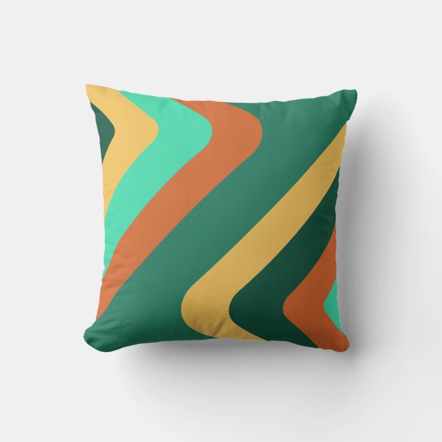 Retro Giant Diamonds Teal Multicolored Throw Pillow (Front)
