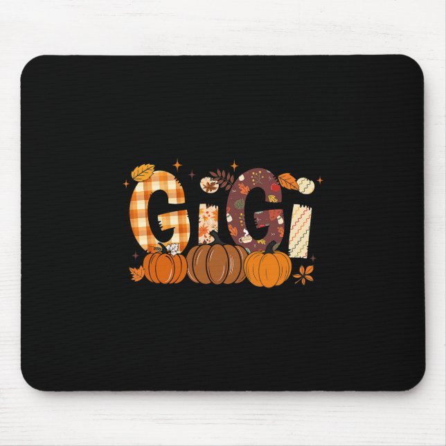 Retro Gigi Pumpkin Fall Leaves Grandma Fall Thanks Mouse Pad (Front)