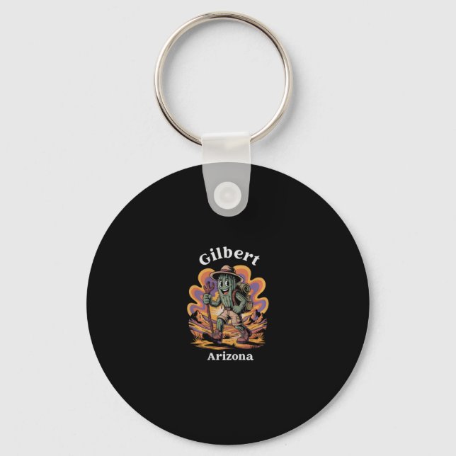 Retro Gilbert Arizona Hiking Trail Adventure Cactu Keychain (Front)