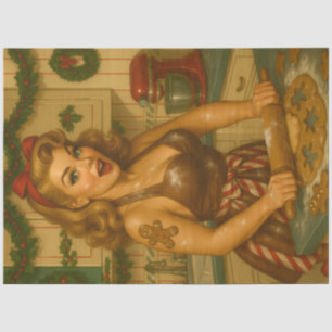 Retro Gingerbread Christmas Pin-Up Decoupage Tissue Paper
