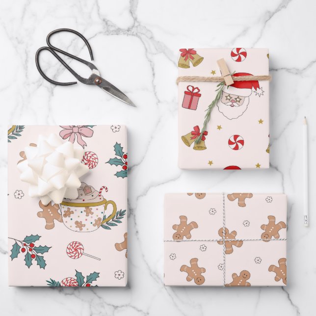 Retro Gingerbread Christmas Treats Wrapping Paper Sheet (Front)