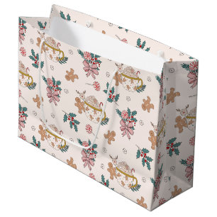 Retro Gingerbread Cookies and Tea Christmas Large Gift Bag