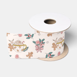Retro Gingerbread Cookies and Tea Christmas  Satin Ribbon