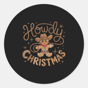 Retro Gingerbread Cowboy Western Howdy Christmas U Classic Round Sticker