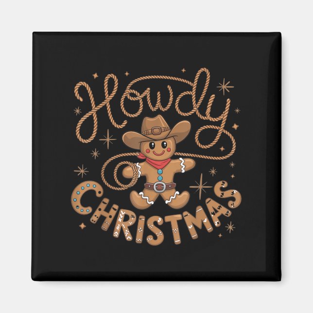 Retro Gingerbread Cowboy Western Howdy Christmas U Magnet (Front)