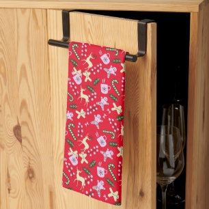 Retro Gingerbread Deer Candycane Treats Christmas Kitchen Towel