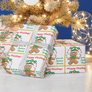 Retro Gingerbread Joy Personalized Christmas Wrapping Paper