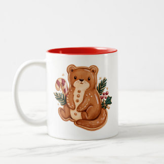 Retro Gingerbread Otter with Candy Cane Two-Tone Coffee Mug