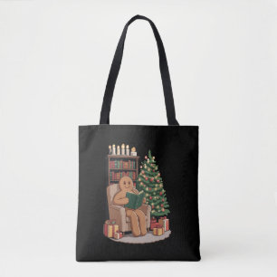 Retro Gingerbread Reading Books Christmas Teacher  Tote Bag