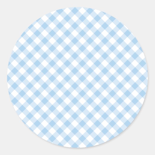 Retro Gingham Baby Blue Classic Round Sticker (Front)