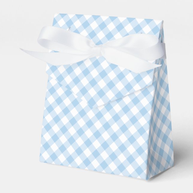 Retro Gingham Baby Blue Favor Box (Front Side)