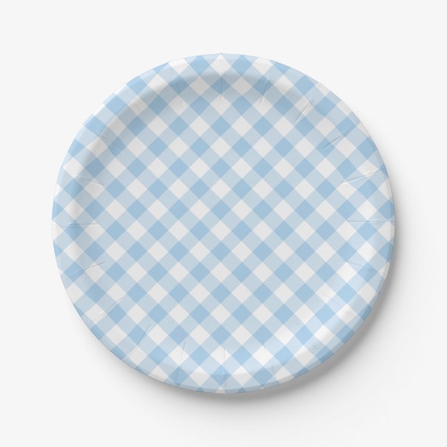 Retro Gingham Baby Blue Paper Plate (Front)