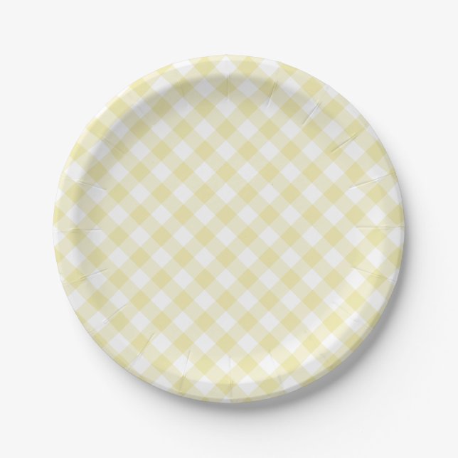 Retro Gingham Butter Yellow Paper Plate (Front)