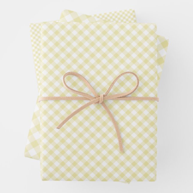 Retro Gingham Butter Yellow Wrapping Paper Sheet (In situ)