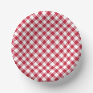 Retro Gingham Cherry Red Paper Plate