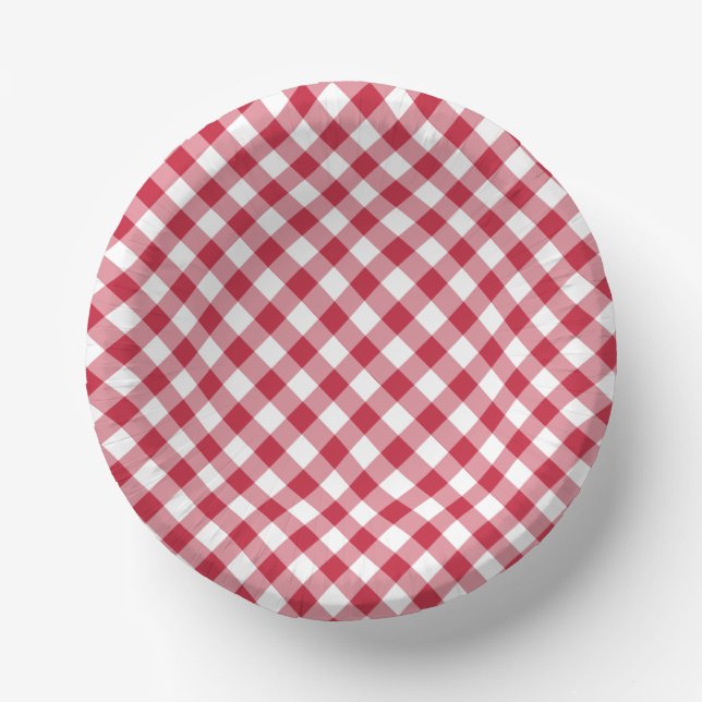 Retro Gingham Cherry Red Paper Plate (Front)