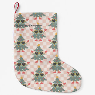 Retro Gingham Christmas Tree Personalized Small Christmas Stocking