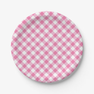 Retro Gingham Fuchsia Pink Paper Plate