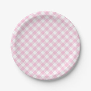 Retro Gingham Light Pink Paper Plate
