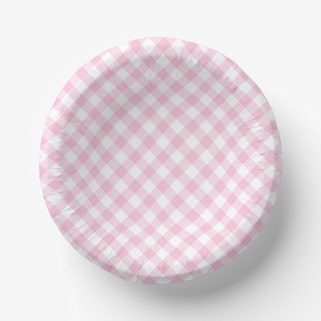 Retro Gingham Light Pink Paper Plate (Front)
