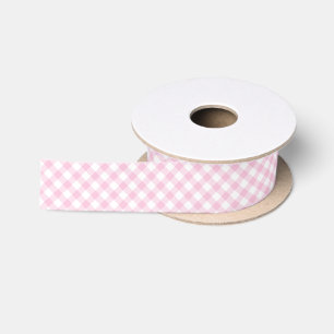 Retro Gingham Light Pink Satin Ribbon