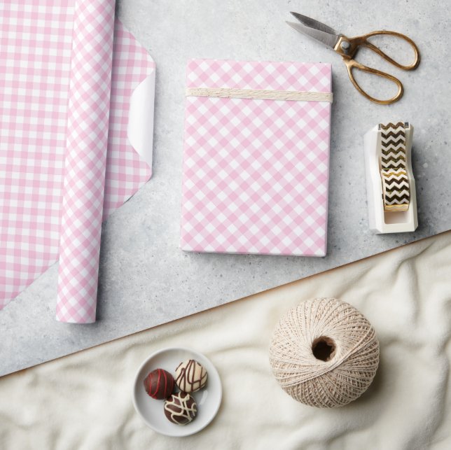 Retro Gingham Light Pink Wrapping Paper (Crafts)