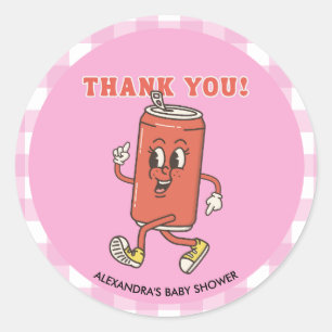 Retro Gingham Pink She Is Ready To Pop Thank you Classic Round Sticker