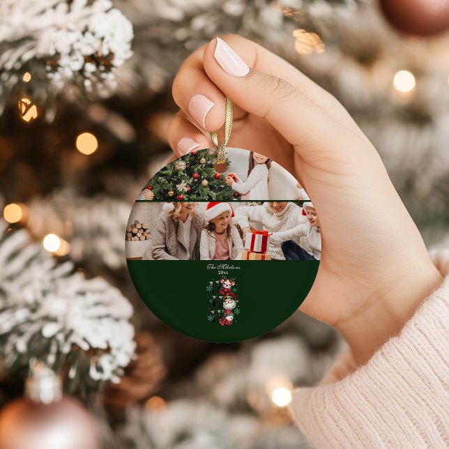 Retro Gingham Santa & Friends Christmas Ceramic Ornament (Creator Uploaded)