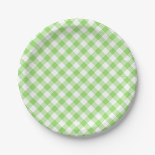 Retro Gingham Spring Green Paper Plate